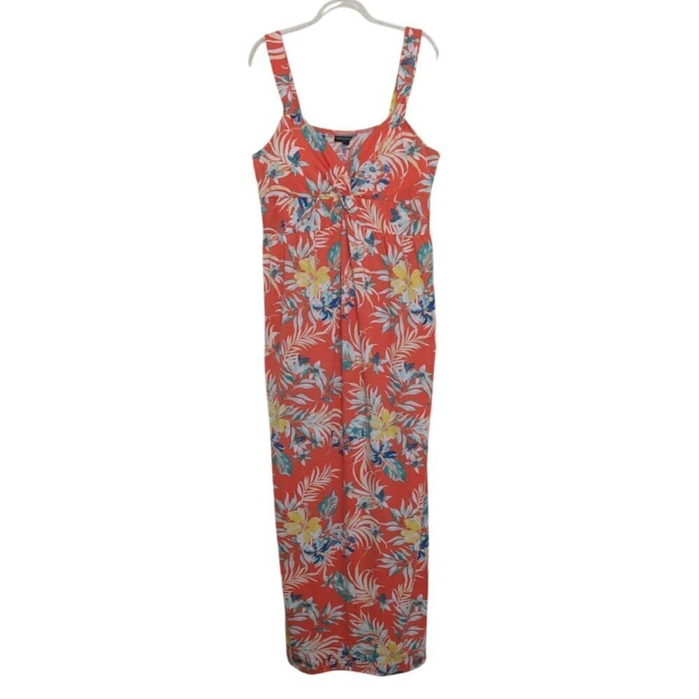 Allison Brittney Floral Maxi Dress Womens Size XL Orange Tropical Stretch V Neck